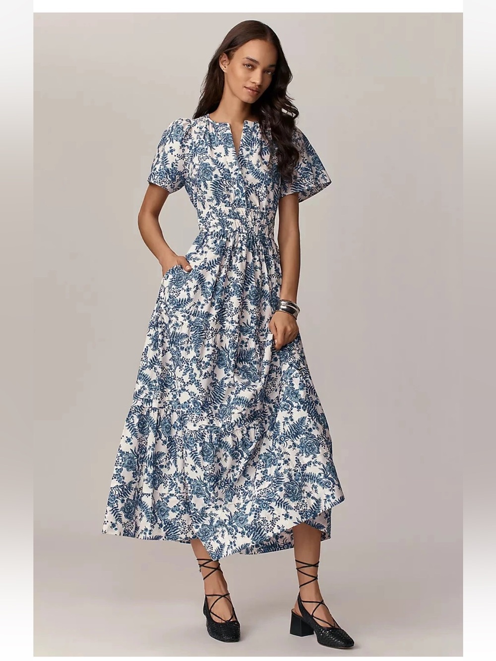 Anthropologie Cotton Somerset Tiered Maxi Dress In Blue Chinoiserie Size Medium - Picture 8 of 16